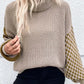 Beige and olive green checkered turtleneck sweater with textured knit