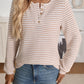 Daverri Fashions beige white striped button detail henley top