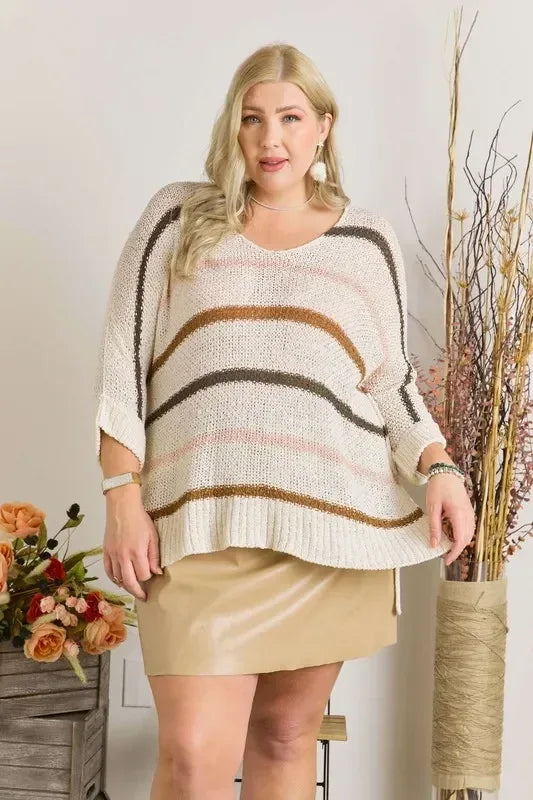 ADORA Multi Color Strip Sweater Plus Size - DAVERRI FASHIONS