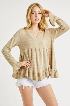 Hailey & Co V-Neck Flounce Sleeve Knit Top - DAVERRI FASHIONS