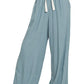 Zenana Linen Drawstring Pants Blue Grey - DAVERRI FASHIONS
