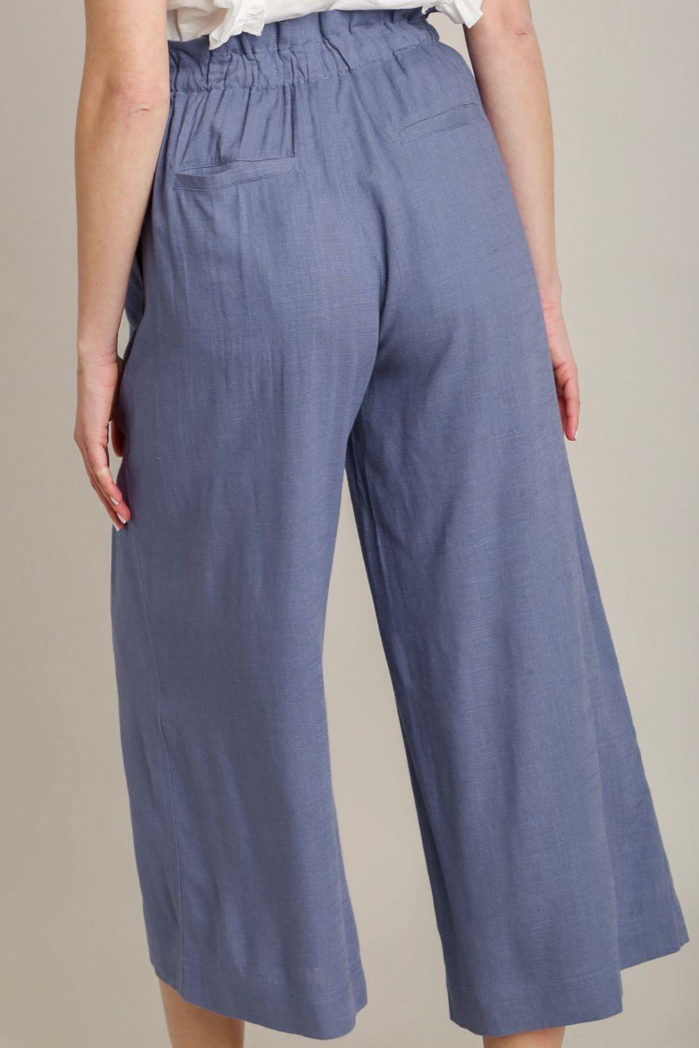 Umgee Full Size Linen Wide Fit Pants with Drawstring Plus Size Pants