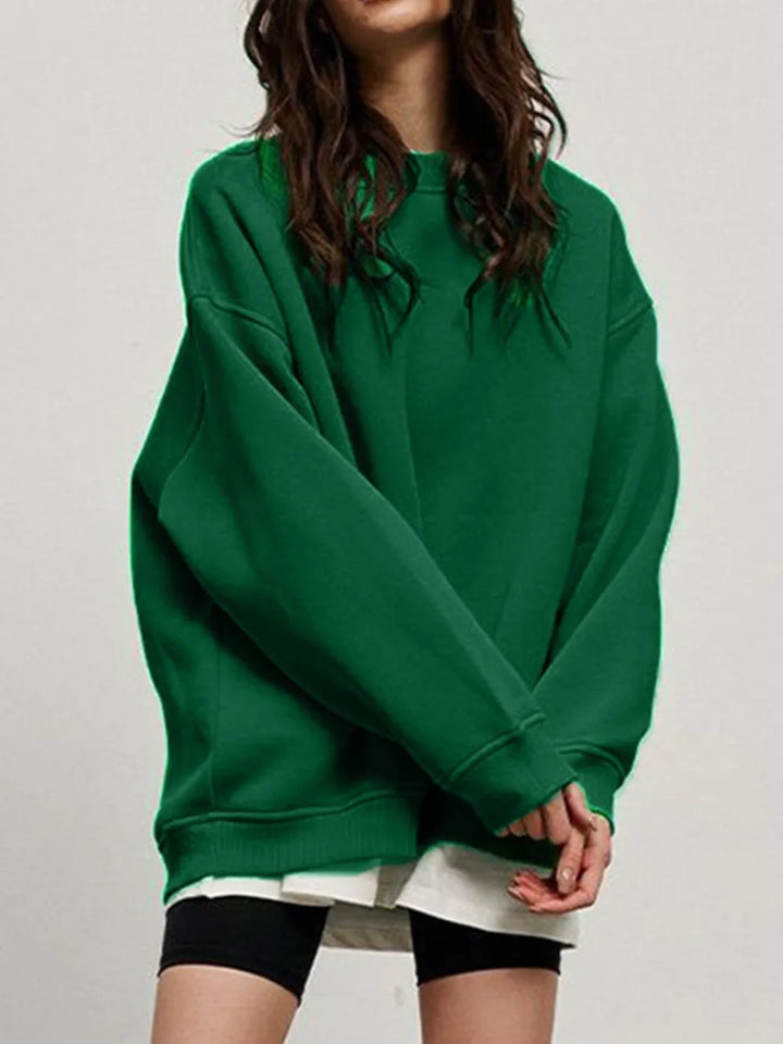 Round Neck Dropped Shoulder Long Sleeve Sweatshirt | Sweatshirts Daverri Fashions