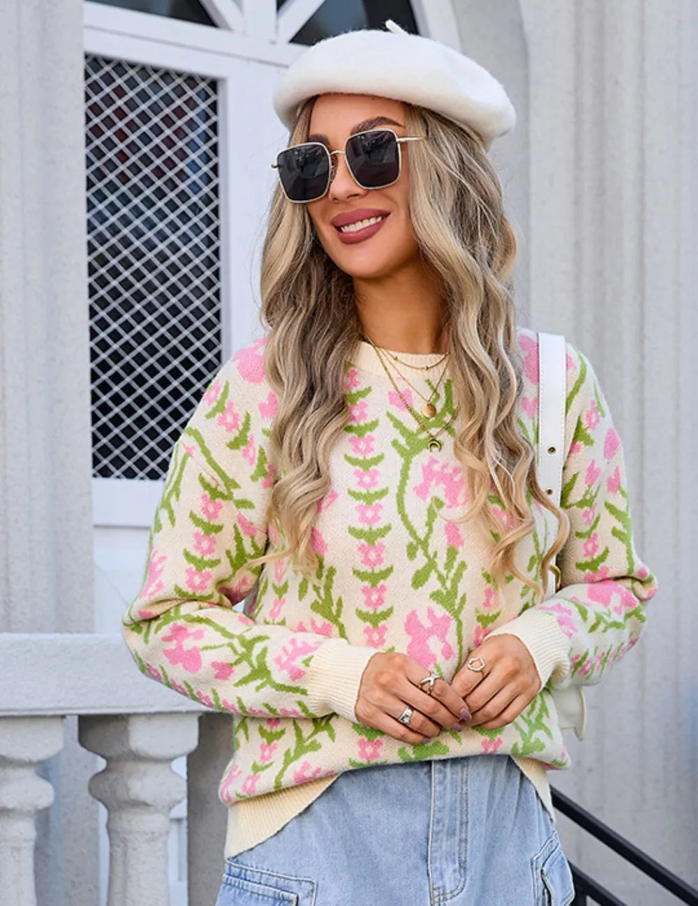 Pastel Yellow Angel Wings Flower Round Neck Long Sleeve Sweater | Sweaters Daverri Fashions