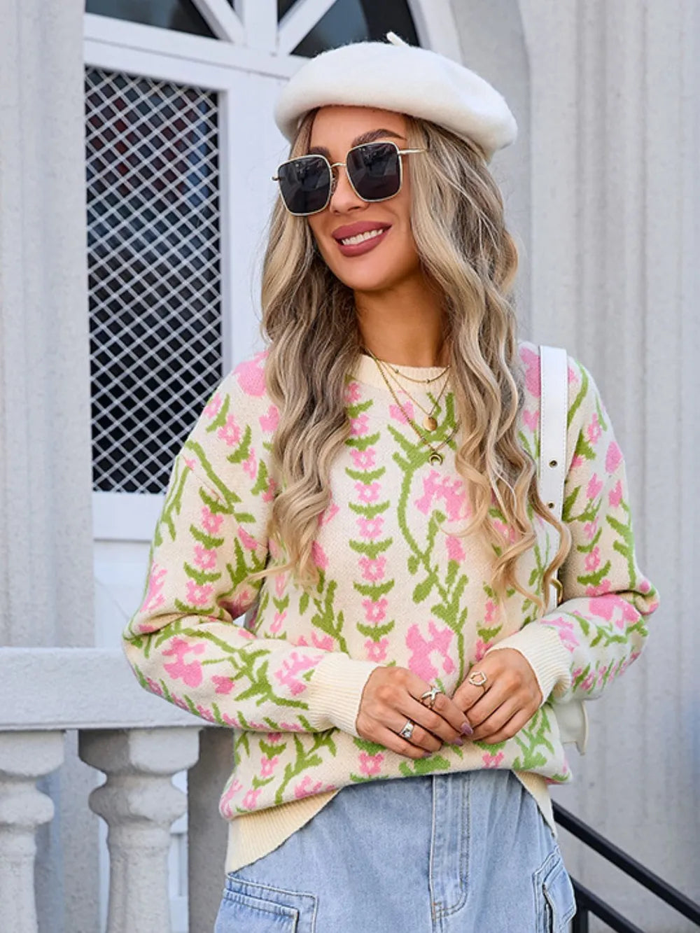Pastel Yellow Angel Wings Flower Round Neck Long Sleeve Sweater | Sweaters Daverri Fashions