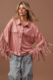 BiBi Suede Fringe Long Sleeve Jacket | Jackets Daverri Fashions