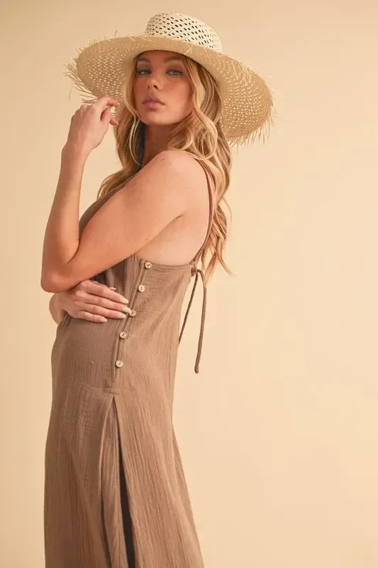 Aemi+Co Side Button Midi Cami Dress - DAVERRI FASHIONS