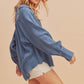 Aemi + Co Raw Hem Button Down Raglan Sleeve Shirt Shirts