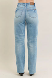 Judy Blue Full Size High Waist Rigid Magic Star Shaped Destroy 90's Straight Jeans Plus Size | Jeans Daverri Fashions