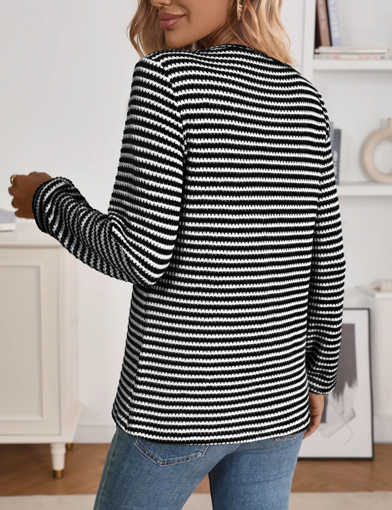 Daverri Fashions black and white striped long sleeve top