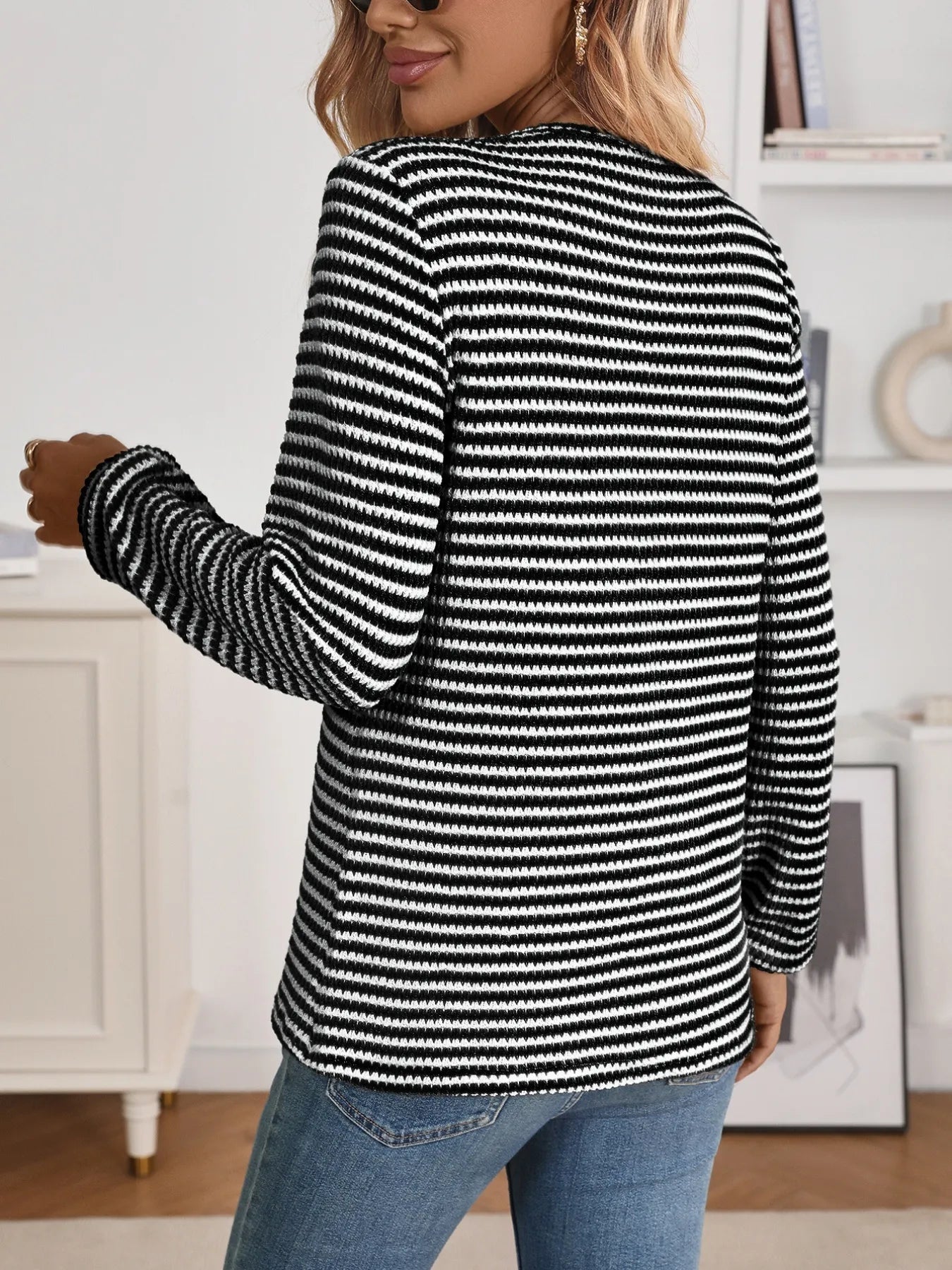 Daverri Fashions black and white striped long sleeve top
