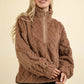 VERY J Fuzzy Fleece Half Zip Cable Pattern Sweatshirt Mocha