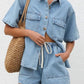 Collared Neck Button Up Top and Shorts Denim Set - DAVERRI FASHIONS