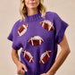BiBi Gameday Sequin Football Patches Rib Banded Sweater - DAVERRI FASHIONS