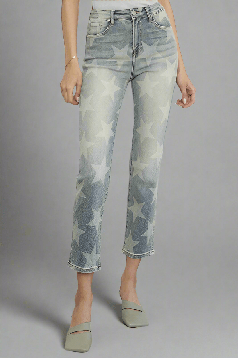 Insane Gene High Rise Star Print Cropped Girlfriend Jeans | Jeans Daverri Fashions