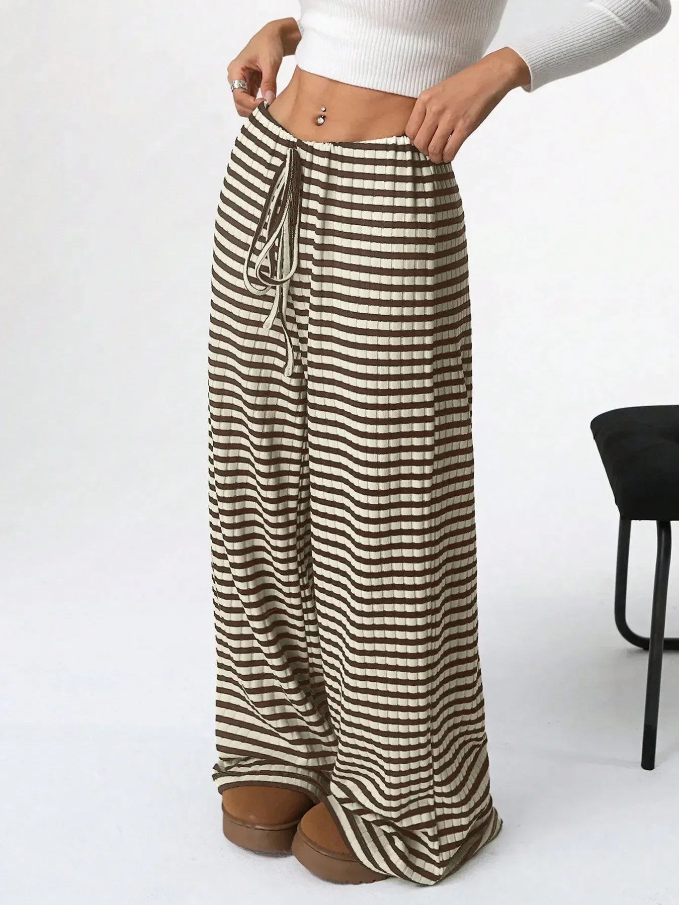 Striped Wide Leg Drawstring Pants - DAVERRI FASHIONS