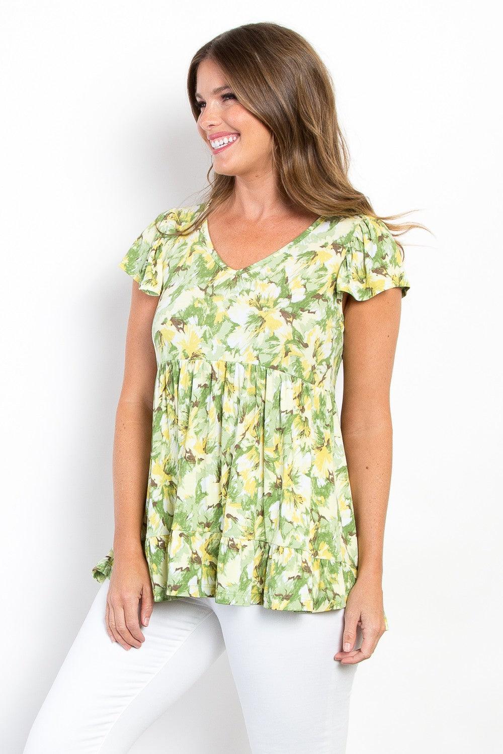 Full Size Floral Ruffled Babydoll Top Shirts & Tops