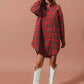SO ME Christmas Checker Plaid Button Up Shirt Dress - DAVERRI FASHIONS