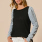 BiBi Cable Sweater Knit Top with Contrast Puff Sleeve - DAVERRI FASHIONS