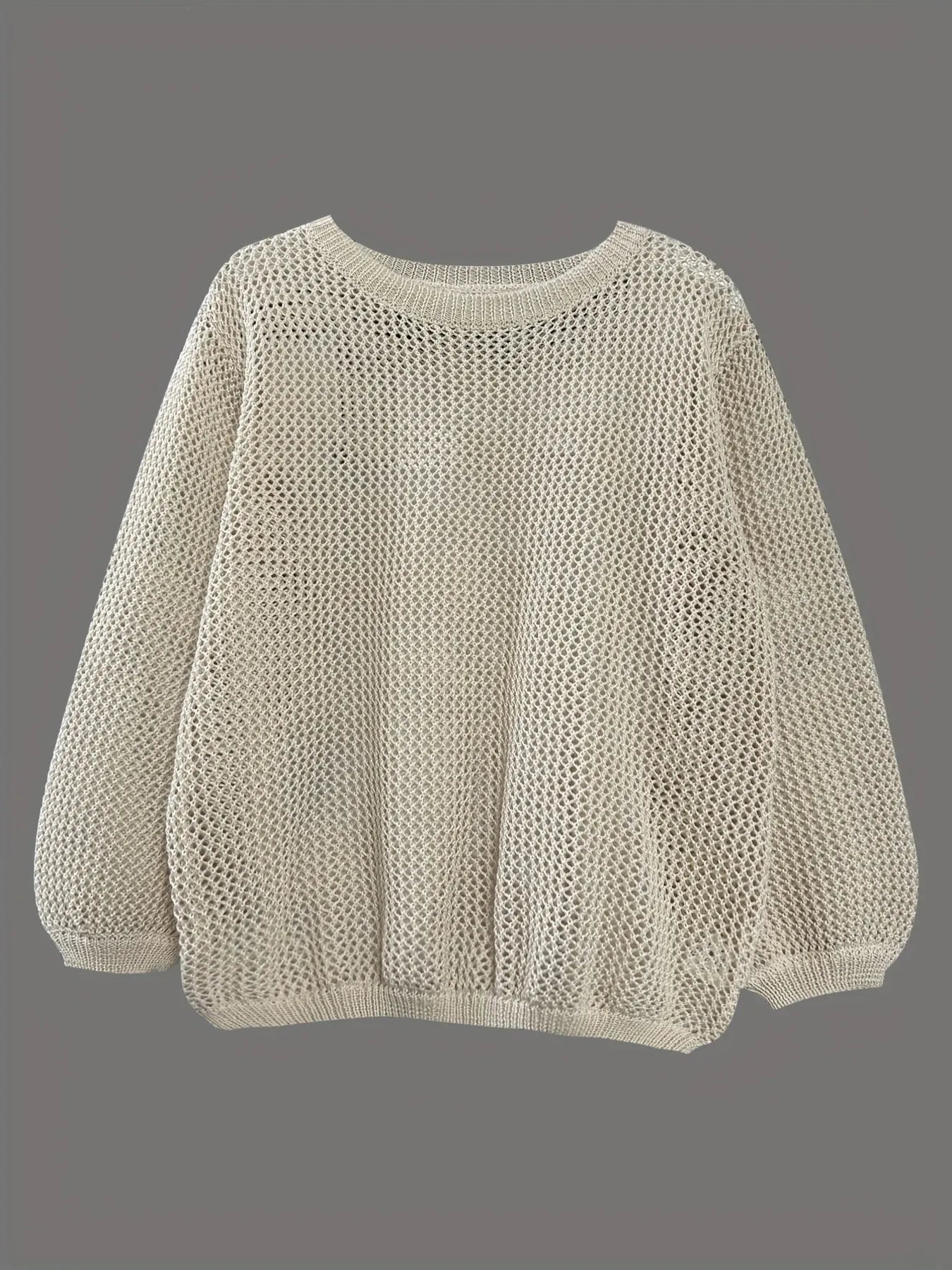Daverri Relaxed Fit Round Neck off-white knitted mesh sweater