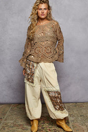 POL Round Neck Weave Knit Pattern Cropped Cover Up | Daverri Fashions