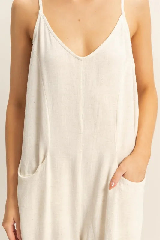 HYFVE V-Neck Pocket Detail Side Tie Hem Romper Rompers