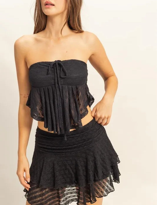BLACK L HYFVE Lace Bustier Flowy Tube Top | Tops Daverri Fashions