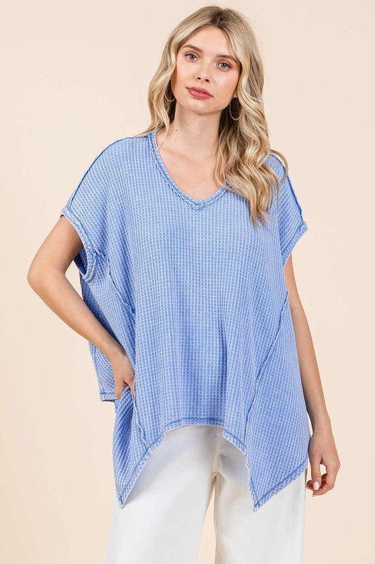Mittoshop Mineral Wash Waffle Knit Pointed Hem Oversized Top - DAVERRI FASHIONS