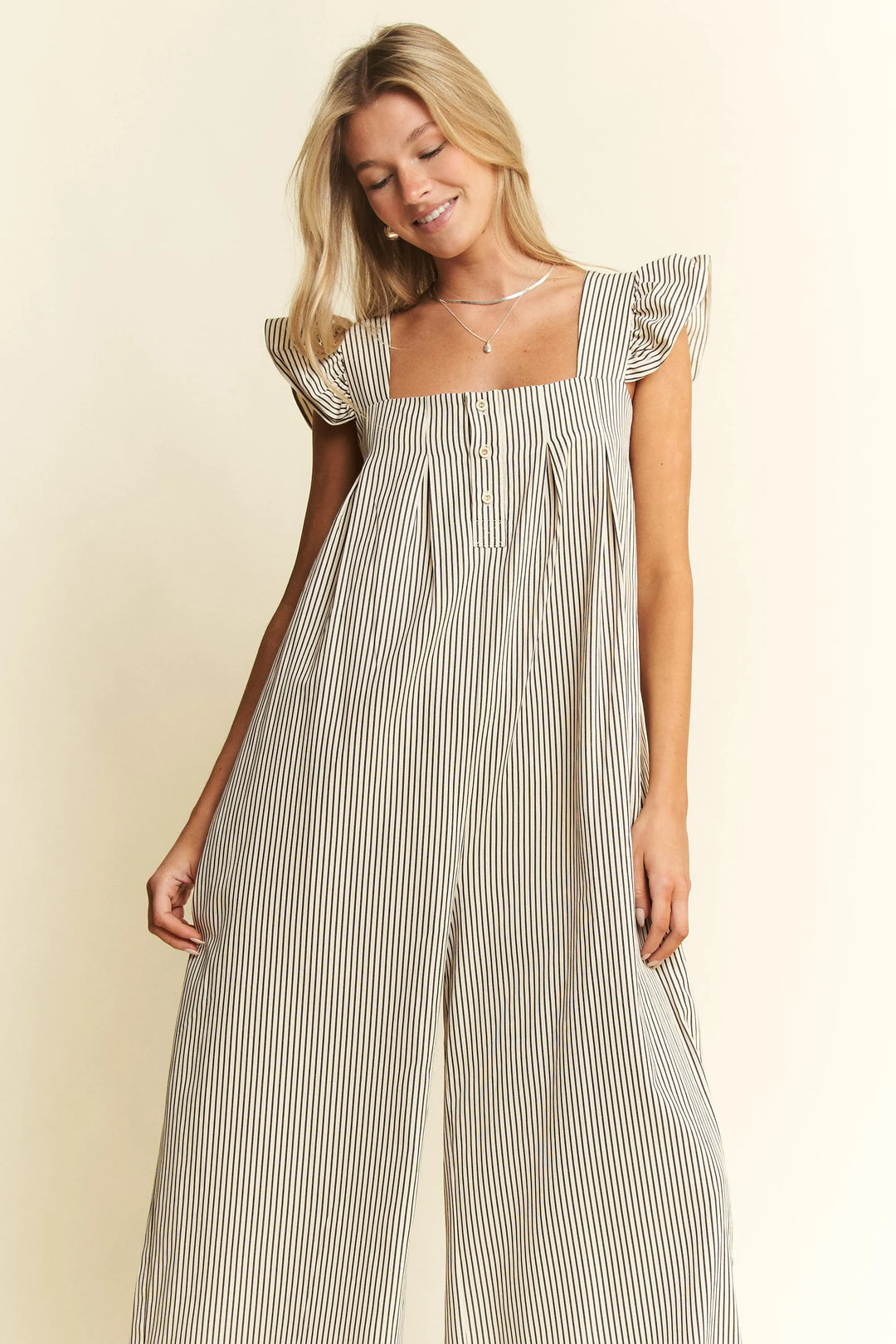 Jade By Jane Stripe Sleeveless Ruffle Jumpsuit Jumpsuits
