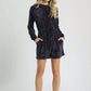 Umgee Velour Drawstring Mini Dress with Long Sleeves - DAVERRI FASHIONS