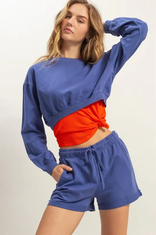 HYFVE Crew Neck Long Sleeve Crop Sweatshirt DUSTY INDIGO