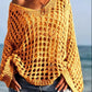 Mustard yellow off-shoulder crochet knit cover-up with openwork and bell sleeves