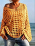 Mustard yellow off-shoulder crochet knit cover-up with openwork and bell sleeves