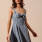 SO ME Mineral Washed Bow Ribbon Denim Flare Dress Mini Dresses