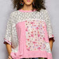 POL Candy Pink Floral Patchwork Lace Accent Blouse with pink floral print