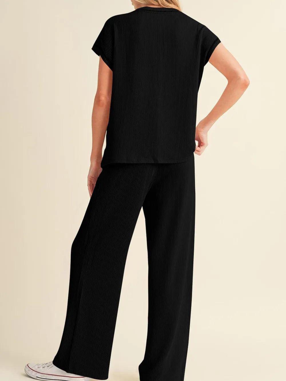 Ribbed Exposed Seam Top and Pants Set | Loungewear Sets Daverri Fashions