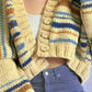 Cozy chunky knit striped cropped cardigan in cream, blue, brown