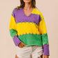 BiBi Stitch Detail Mardi Gras Stripes Sweater - DAVERRI FASHIONS