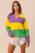 BiBi Stitch Detail Mardi Gras Stripes Sweater - DAVERRI FASHIONS