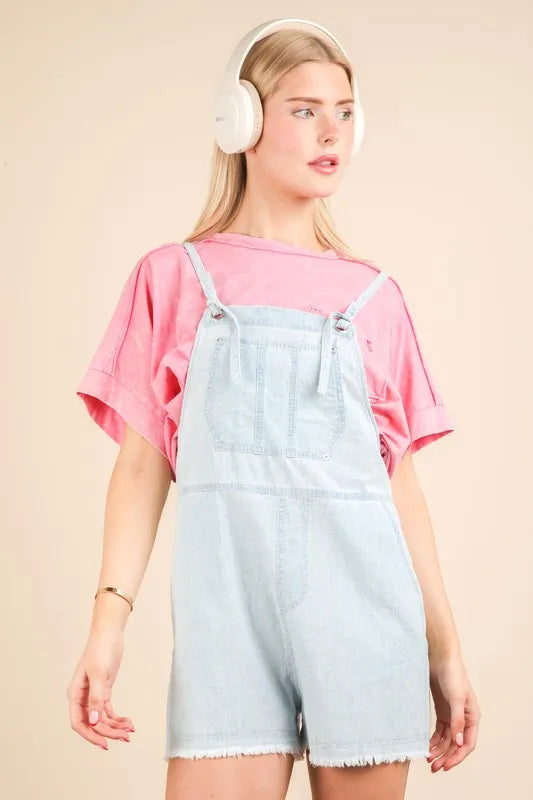 VERY J Mineral Washed Denim Casual Romper Rompers