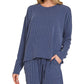 Zenana Corded Rib Long Sleeve Tee and Shorts Set NAVY