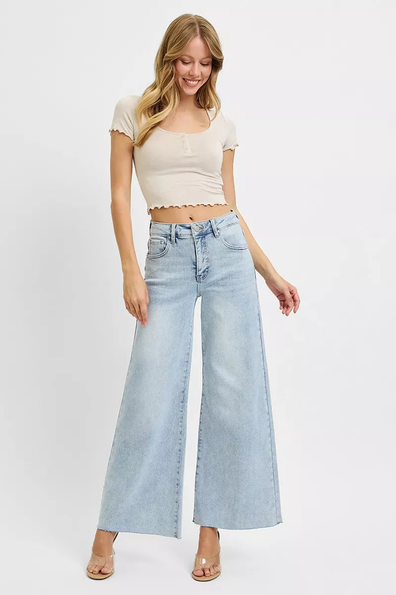 RISEN Full Size High Rise Ankle Wide Palazzo Jeans Plus Size | Jeans Daverri Fashions