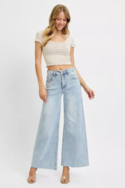 RISEN Full Size High Rise Ankle Wide Palazzo Jeans Plus Size | Jeans Daverri Fashions