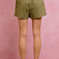 Olive green SO ME Paper Bag Patch Pocket Drawstring Twill Shorts front view