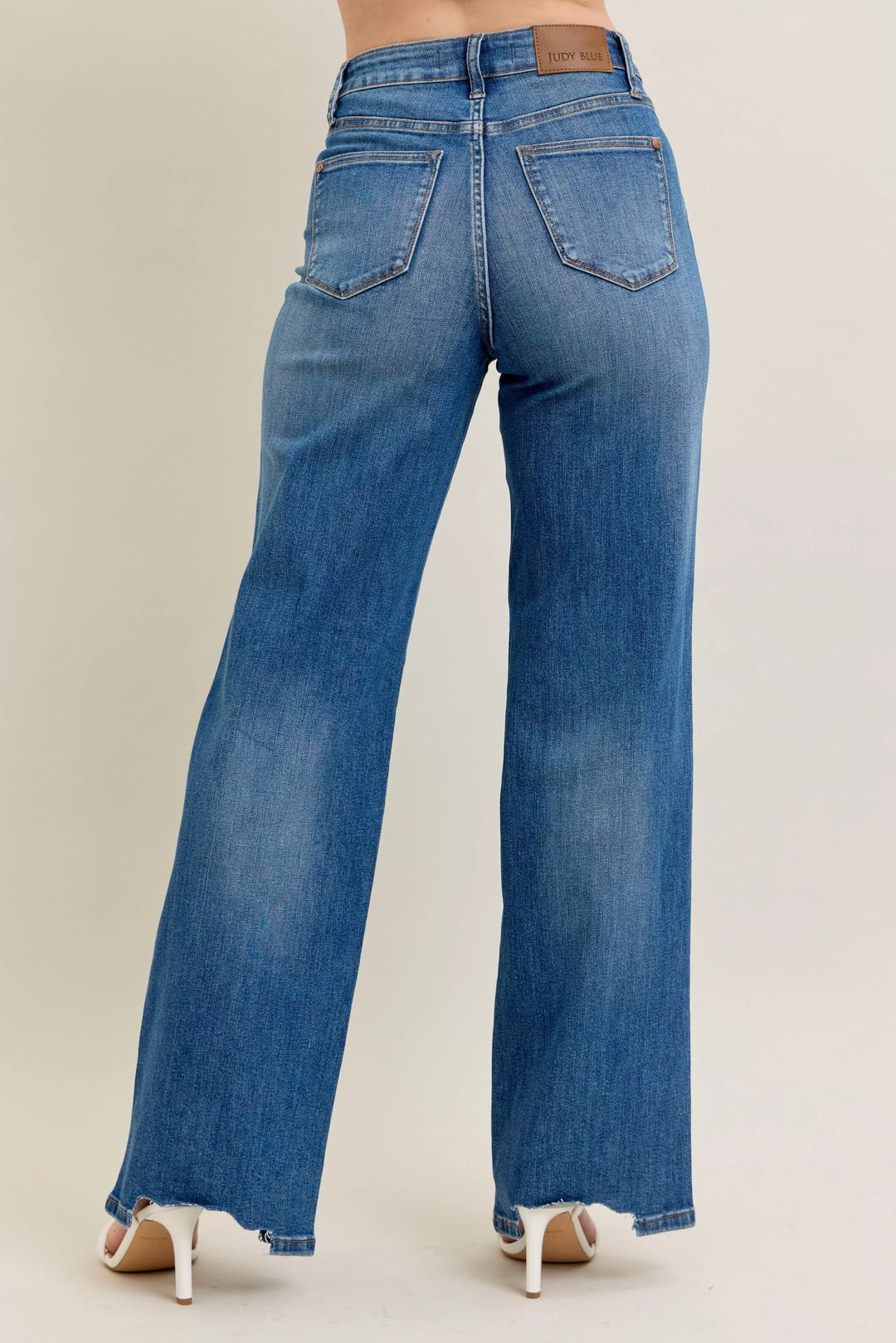 Judy Blue Full Size High Waist Tummy Control Chew Hem Destroy Wide Jeans Plus Size | Jeans Daverri Fashions