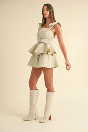 MABLE Jacquard Floral Peplum Top and Flare Shorts Set | Outfit Sets Daverri Fashions