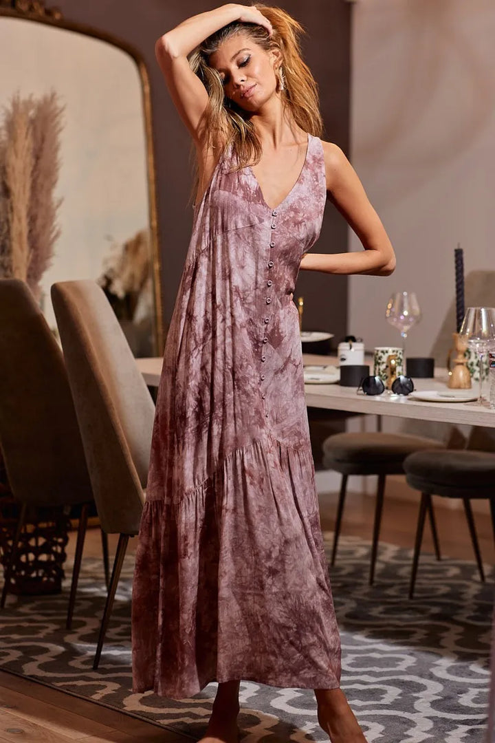 BiBi Tie-Dye Sleeveless V-Neck Dress