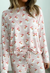 Santa Print Long Sleeve Top and Pants Lounge Set | Loungewear Sets Daverri Fashions