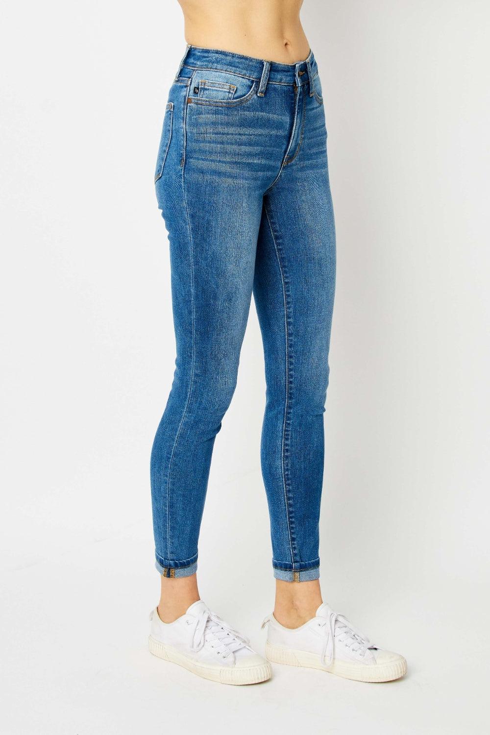 Judy Blue Full Size Cuffed Hem Low Waist Skinny Jeans Jeans
