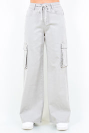 Light Gray American Bazi Drawstring Wide Leg Cargo Pants | Pants Daverri Fashions